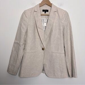 Talbots Classic Linen Blazer Neutral Summer Career Timeless Office Preppy NEW